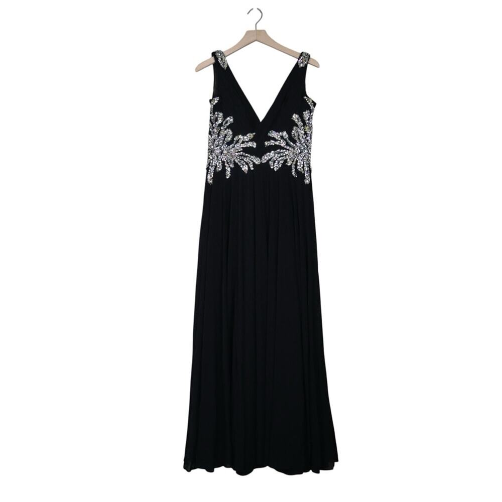 JVN by Jovani Womens 12 Black Formal Rhinestone Embellished Evening Gown